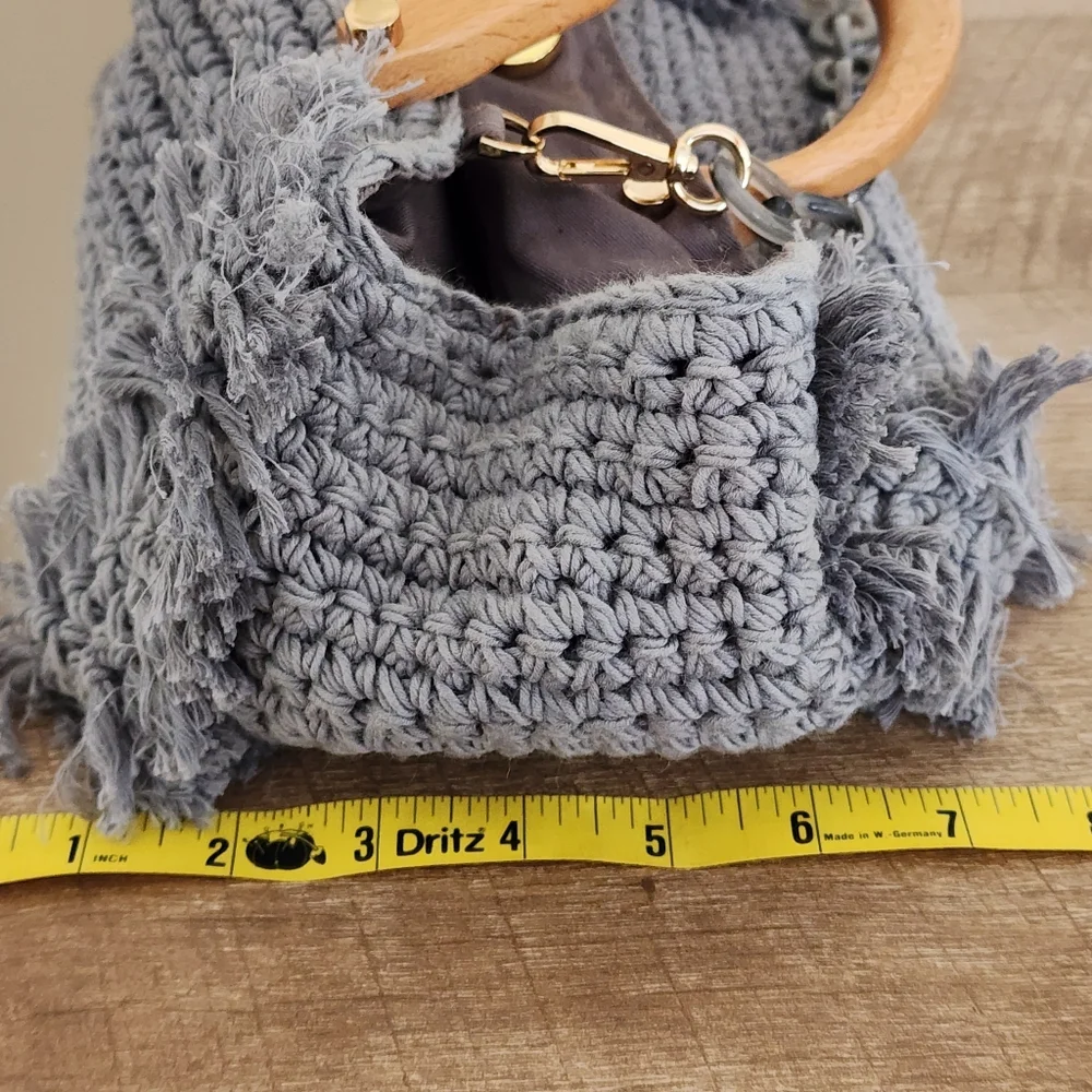 Monserat DeLucca Cable Knit Woven Slouch Hobo Purse Acrylic Crossbody Strap Grey - Picture 11 of 12